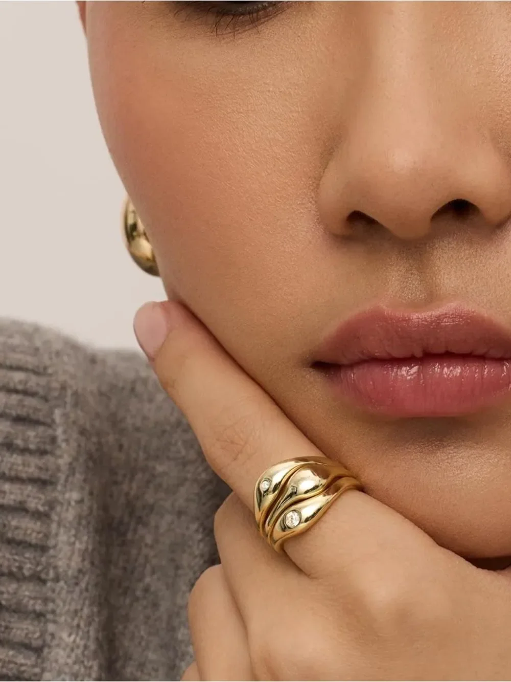 14K Gold Plated Chunky Stackable Rings Set